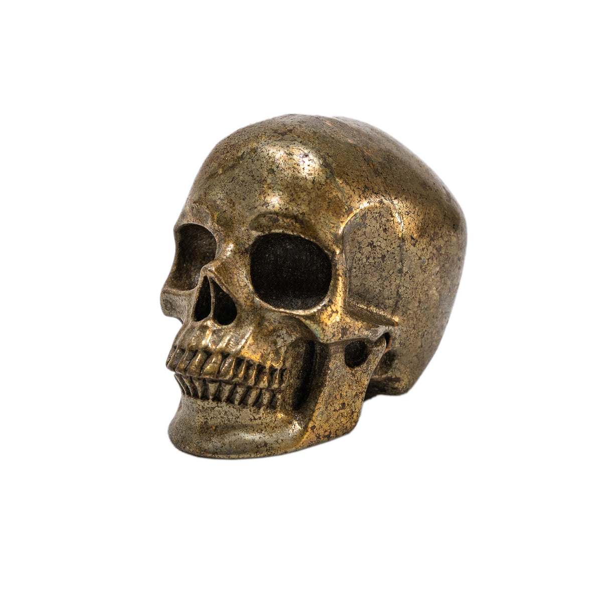 Gold Iron Pyrite Crystal Skull - Hand Carved 3.5" Reiki, Chakra Healing Crystal Skull Stone