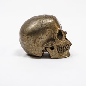 Gold Iron Pyrite Crystal Skull - Hand Carved 3.5" Reiki, Chakra Healing Crystal Skull Stone