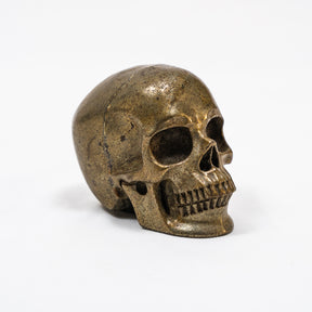 Gold Iron Pyrite Crystal Skull - Hand Carved 3.5" Reiki, Chakra Healing Crystal Skull Stone