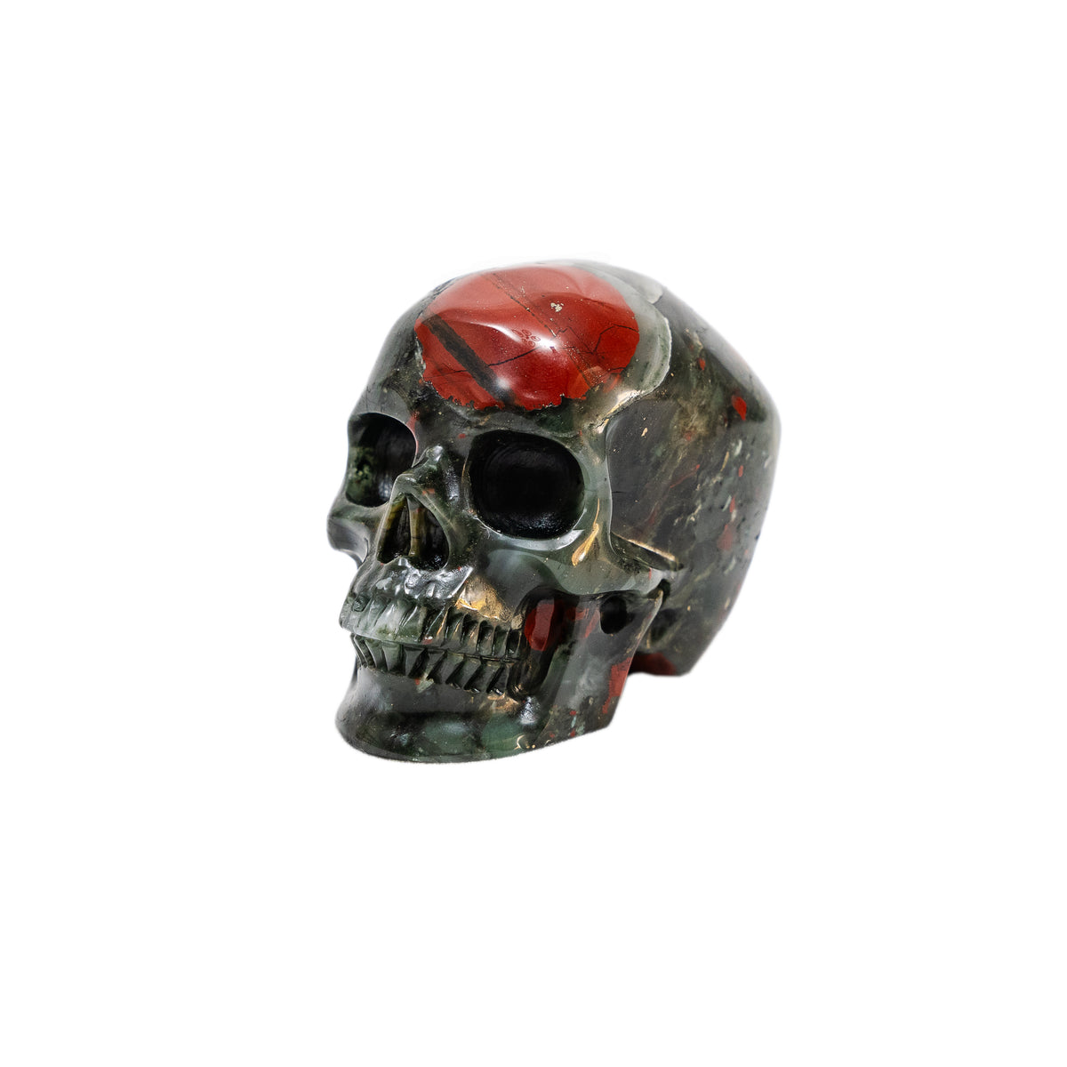 Bloodstone Crystal Skull - Hand Carved 3" Reiki Chakra Healing Skull Stone