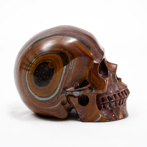Red Iron Tigers Eye Quartz Crystal Skull - Large Hand Carved 5" Reiki, Chakra Healing Stone Skull
