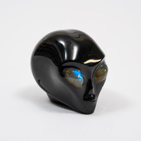 Imperfect Black Obsidian Mini Crystal Alien w/ Labradorite Eyes - Hand Carved 2" Healing Crystal Reiki Chakra Star Being Stone