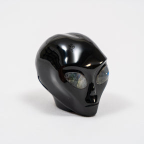 Black Obsidian Mini Crystal Alien w/ Labradorite Eyes - Hand Carved 2" Healing Crystal Reiki Chakra Star Being Stone