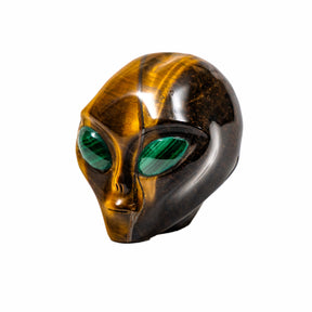 Tigers Eye Crystal Alien Malachite Eyes - 3" Hand Carved Crystal Skull
