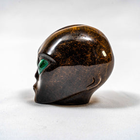 Tigers Eye Crystal Alien Malachite Eyes - 3" Hand Carved Crystal Skull