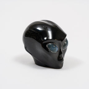 Black Obsidian Mini Crystal Alien w/ Labradorite Eyes - Hand Carved 2" Healing Crystal Reiki Chakra Star Being Stone