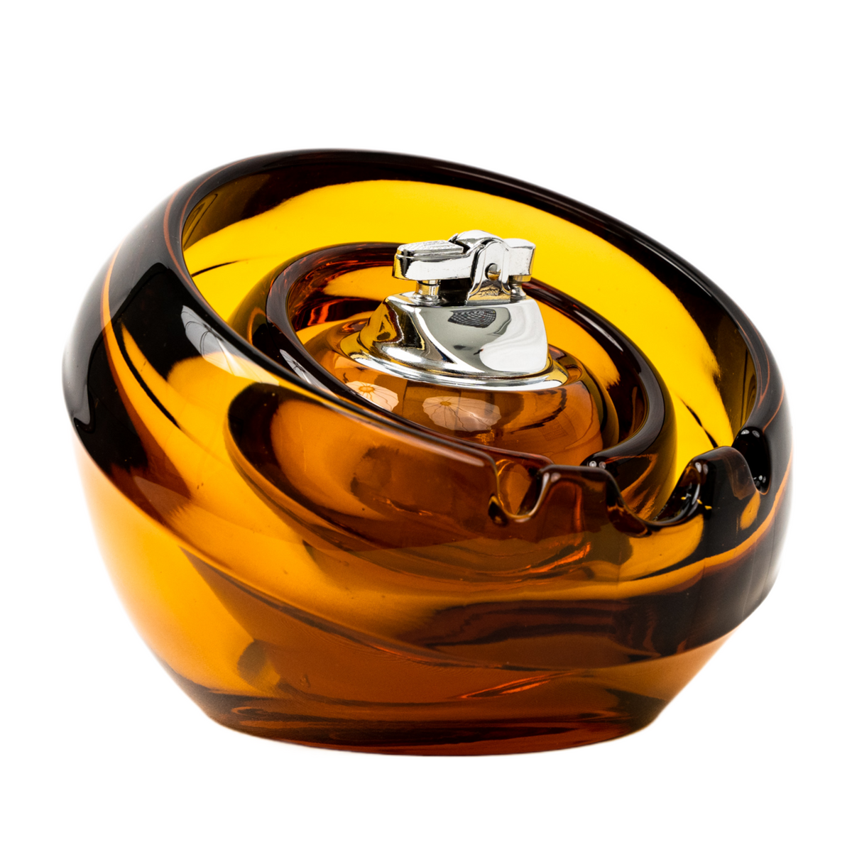 Vintage Viking Glass Orb Ashtray & Table Lighter Set - Amber