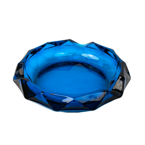 Vintage Viking Glass Diamond Pointed Ashtray & Table Lighter Set - Bluenique
