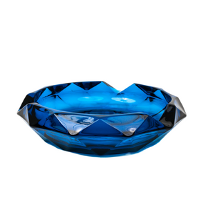 Vintage Viking Glass Diamond Pointed Ashtray & Table Lighter Set - Bluenique