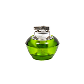 Vintage Viking Glass Horseshoe Slant Ashtray & Table Lighter Set - Avocado Green