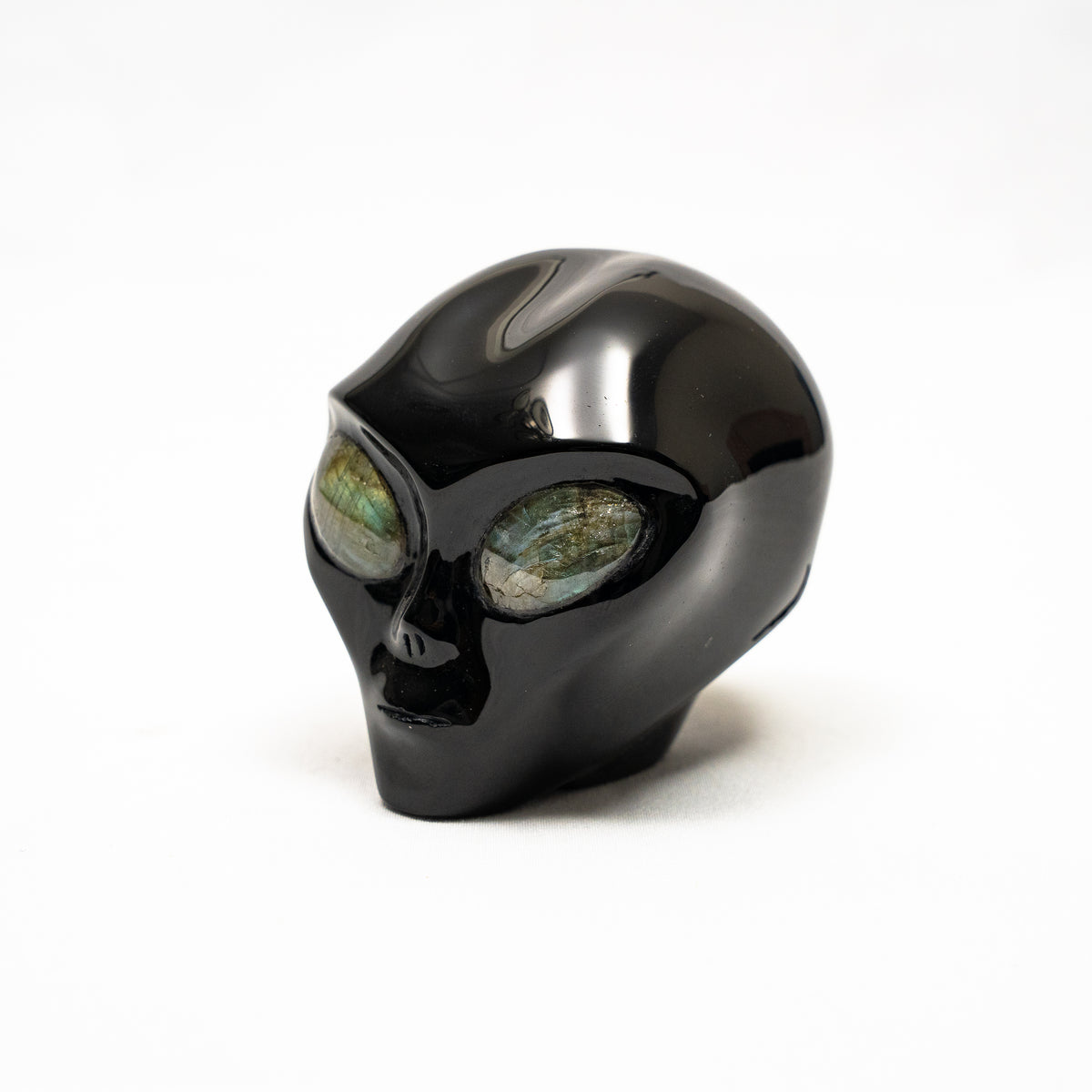 Imperfect Black Obsidian Crystal Alien Labradorite Eyes - 2.8" Hand Carved Crystal Skull