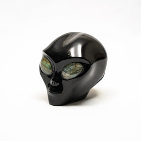 Imperfect Black Obsidian Crystal Alien Labradorite Eyes - 2.8" Hand Carved Crystal Skull