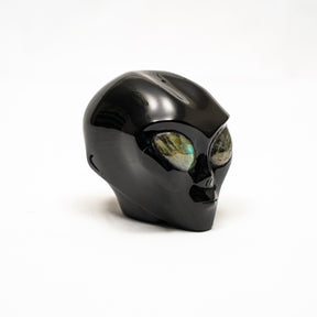 Imperfect Black Obsidian Crystal Alien Labradorite Eyes - 2.8" Hand Carved Crystal Skull