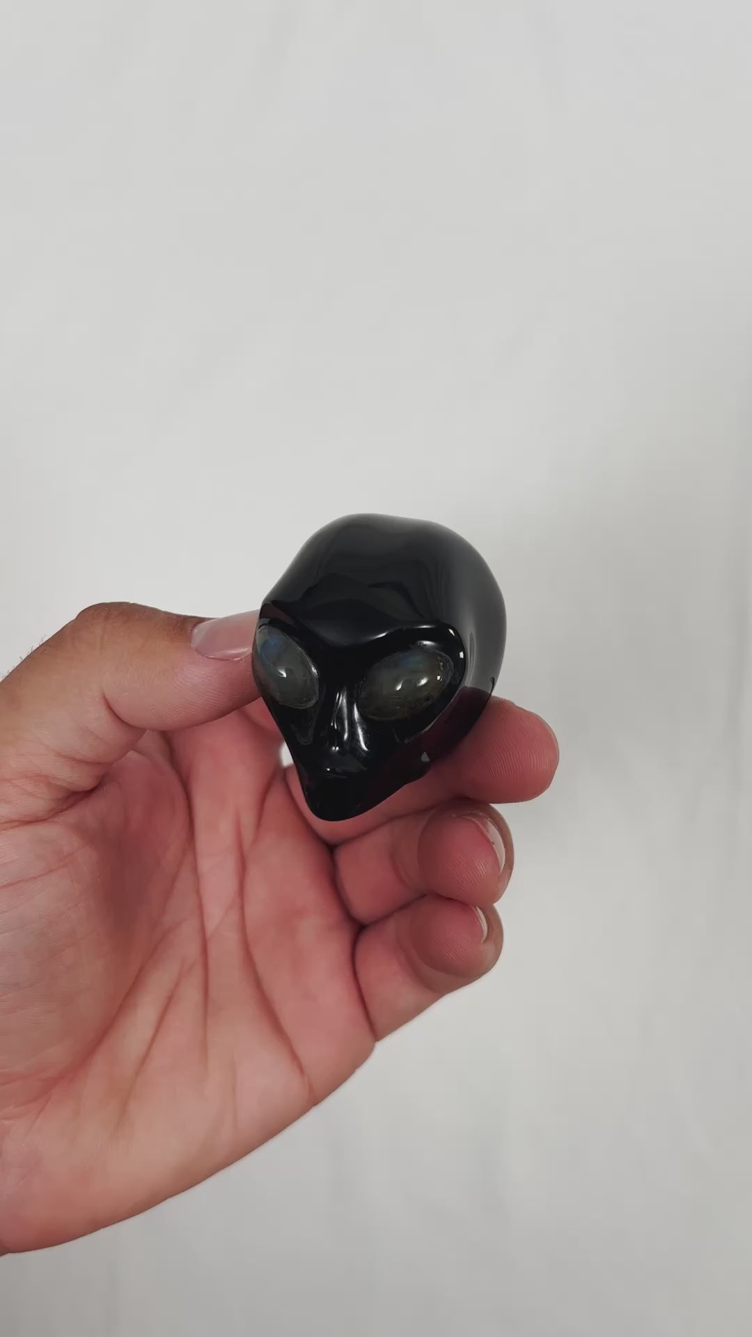 Imperfect Black Obsidian Mini Crystal Alien w/ Labradorite Eyes - Hand Carved 2" Healing Crystal Reiki Chakra Star Being Stone