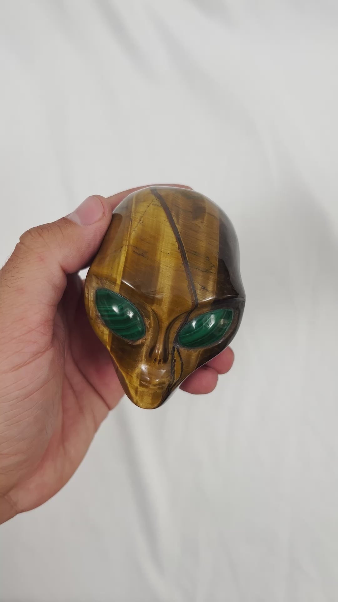Tigers Eye Crystal Alien Malachite Eyes - 3" Hand Carved Crystal Skull