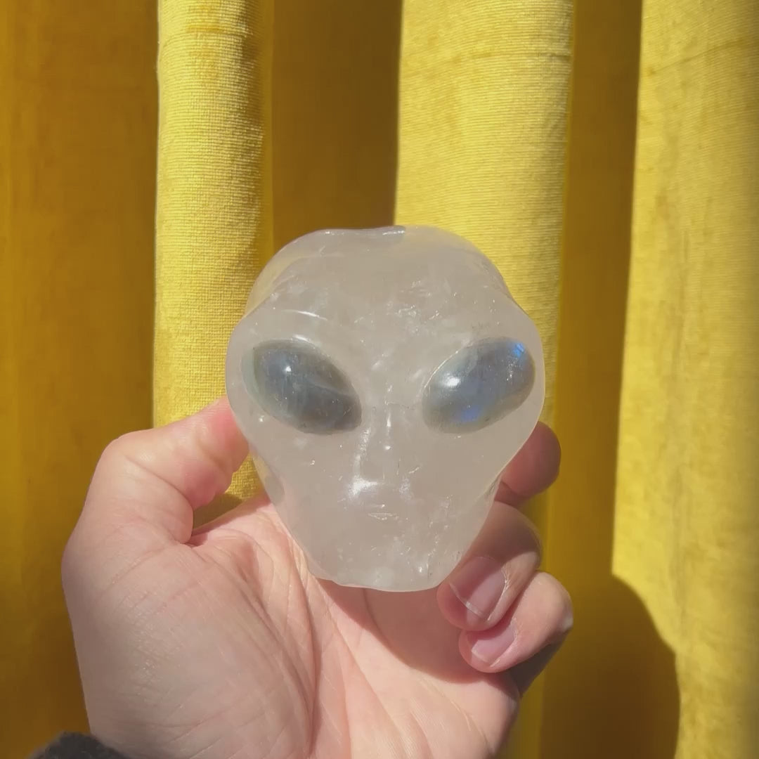 Angolan Quartz Crystal Alien Labradorite Eyes - 3.25" Hand Carved Crystal Skull