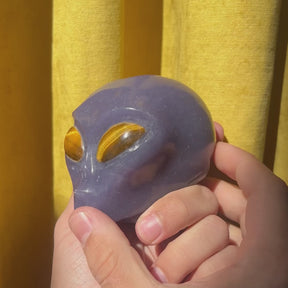 Purple Aventurine Crystal Alien with Tigers Eye - 3.5" Hand Carved Crystal Skull