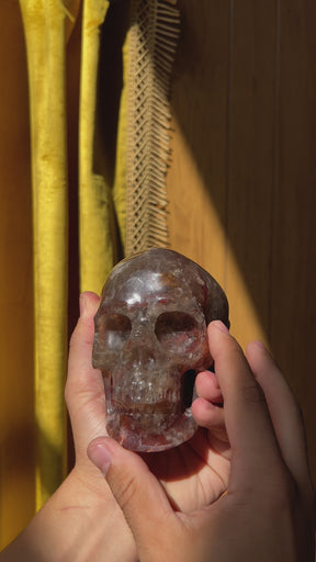 Hematite Fire Quartz Crystal Skull - Large Hand Carved 5" Reiki Chakra Healing Crystal Skull Stone