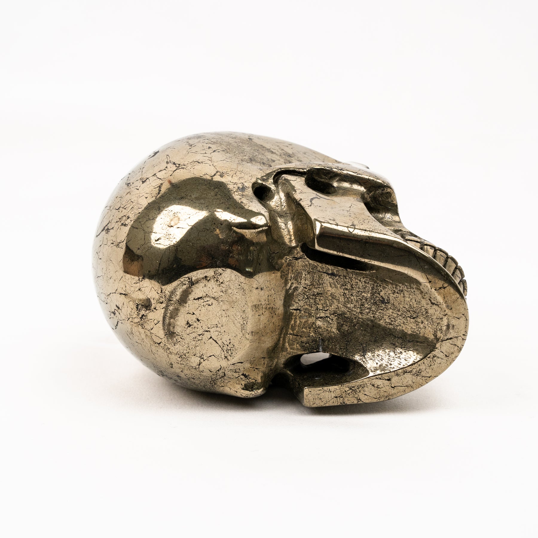 Gold Iron Pyrite Skull - Hand Carved 5" Large Crystal Skull