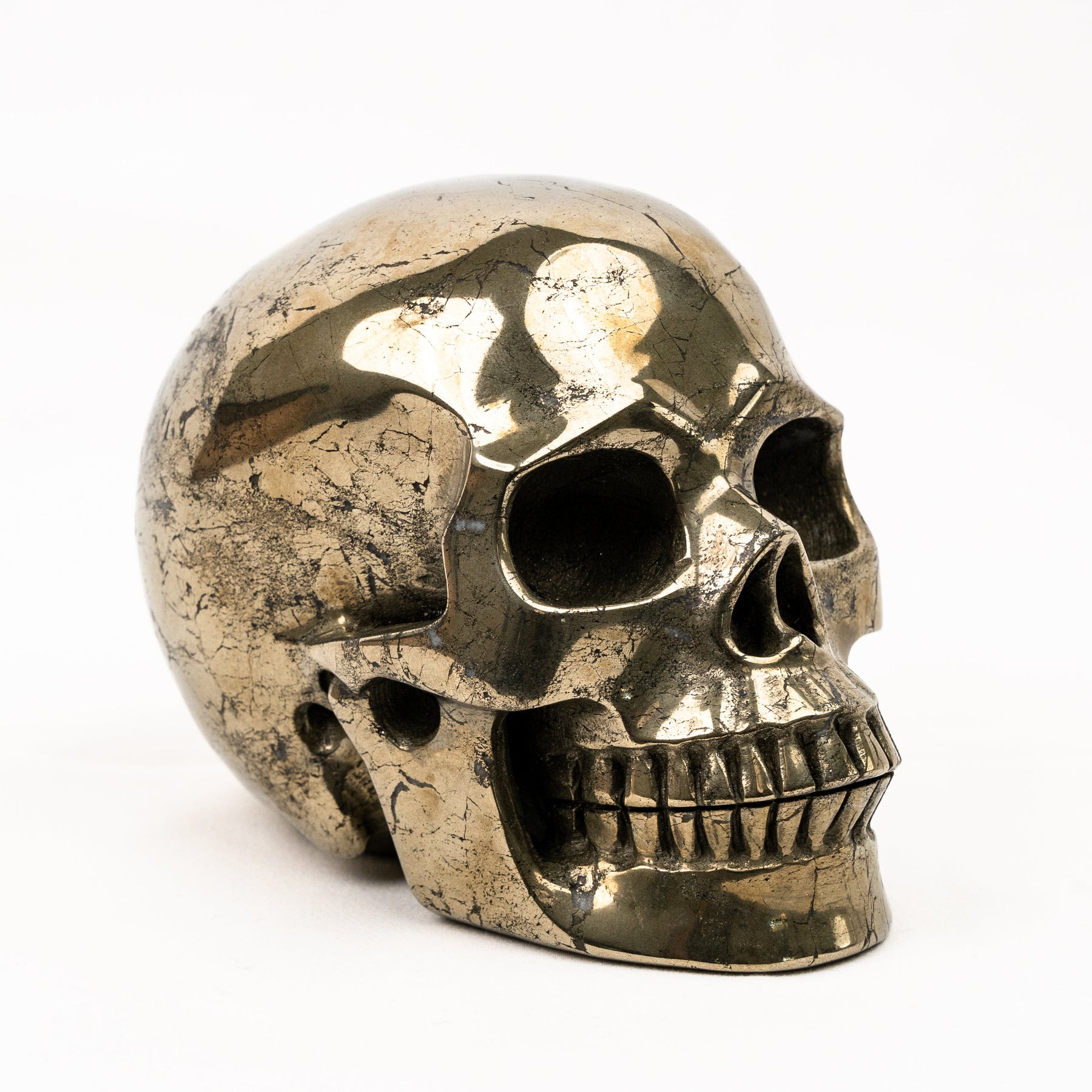 Gold Iron Pyrite Skull - Hand Carved 5" Large Crystal Skull