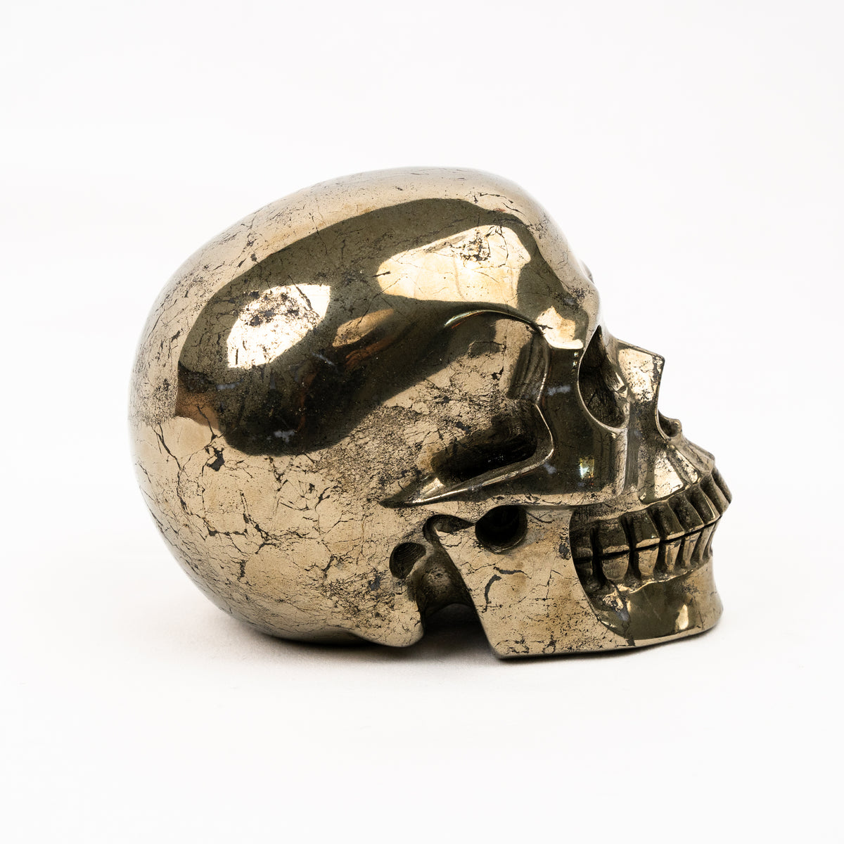 Gold Iron Pyrite Skull - Hand Carved 5" Large Crystal Skull