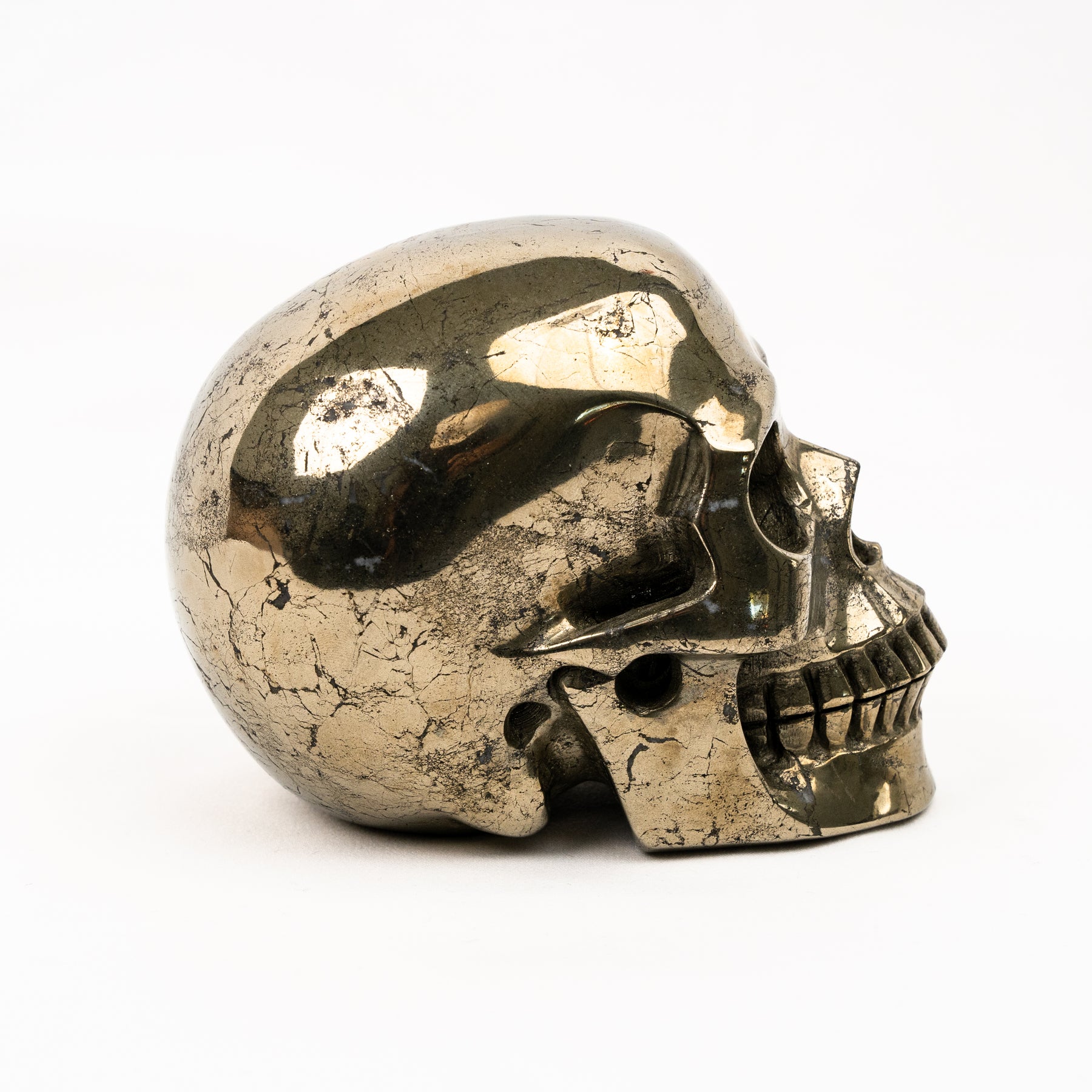 Gold Iron Pyrite Skull - Hand Carved 5" Large Crystal Skull