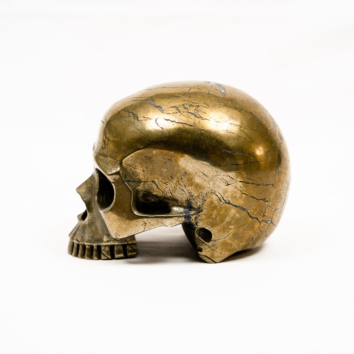 Gold Iron Pyrite Skull Hand Carved 5" Large Jawless Crystal Skull