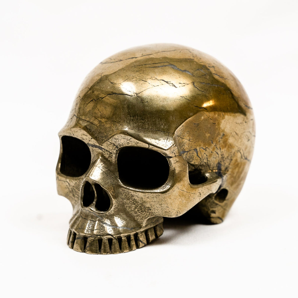Gold Iron Pyrite Skull Hand Carved 5" Large Jawless Crystal Skull