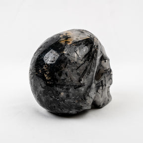 Black Tourmaline in Quartz 4.25" Large Crystal Skull