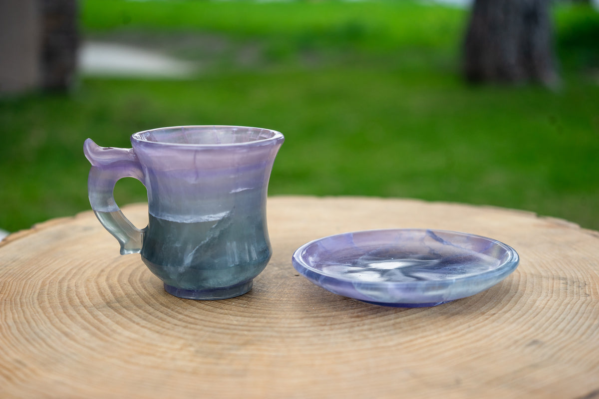 Rainbow Fluorite Crystal Tea Cup Set