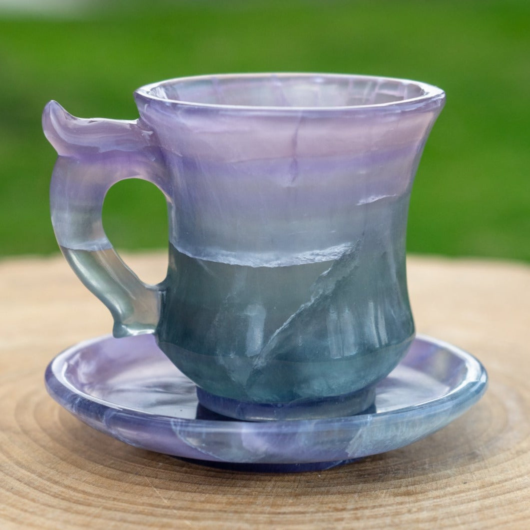 Rainbow Fluorite Crystal Tea Cup Set