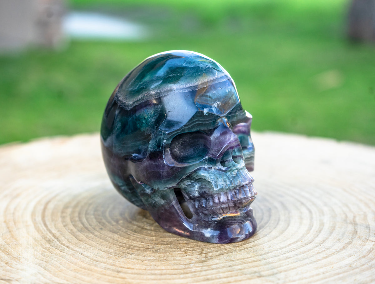 High Quality Rainbow Fluorite 4.5" Crystal Skull