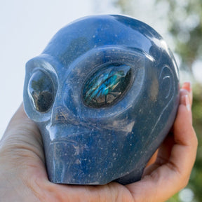 Blue Aventurine 4" Crystal Alien with Labradorite Eyes - RARE