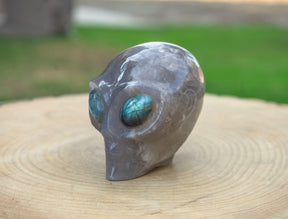 Blue Rose Quartz 4" Crystal Alien with Labradorite Eyes - RARE