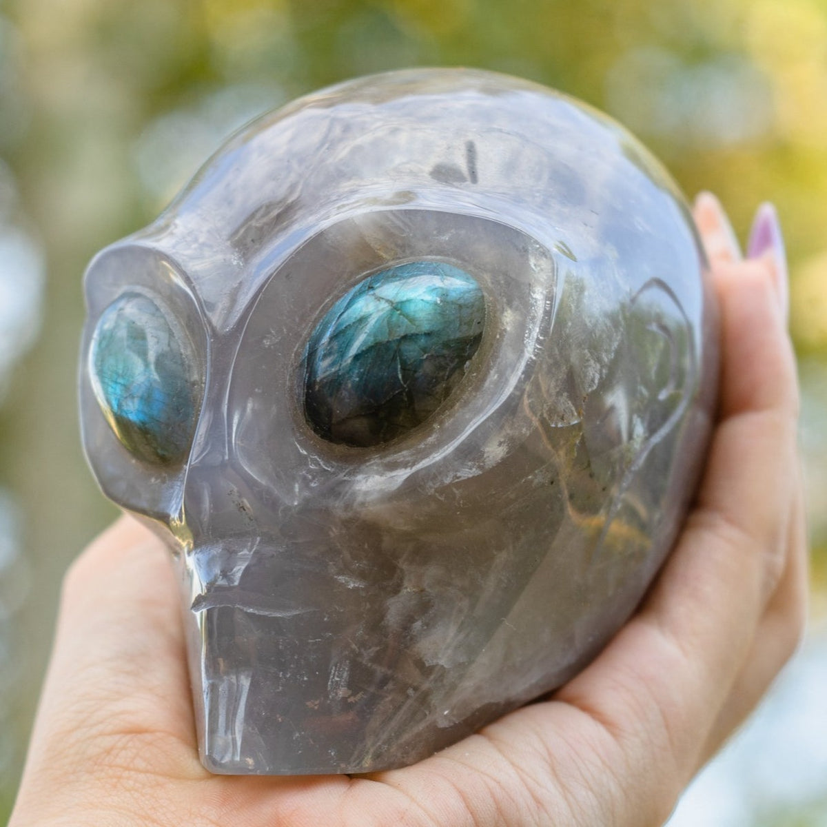 Blue Rose Quartz 4" Crystal Alien with Labradorite Eyes - RARE