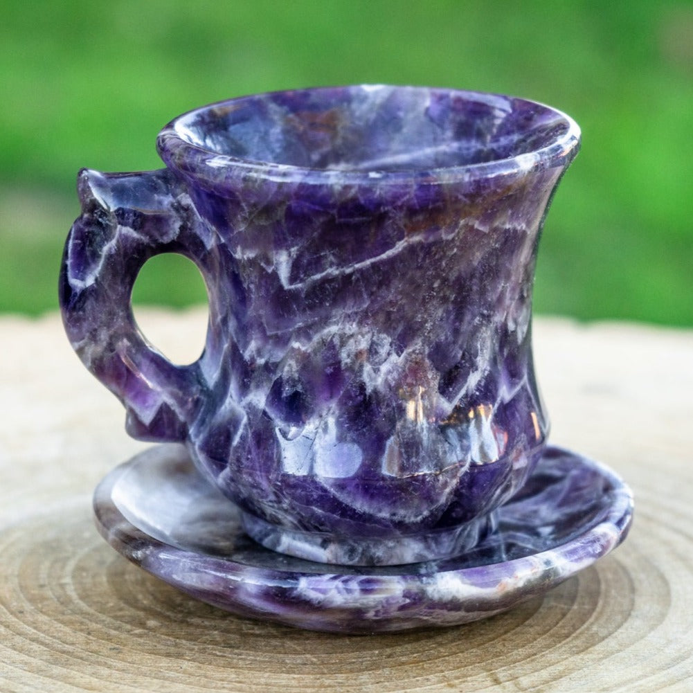 Chevron Amethyst Crystal Tea Cup Set