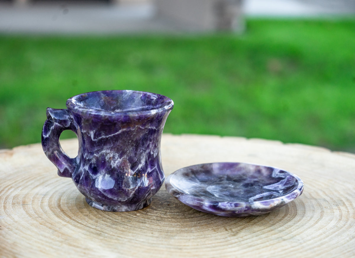 Chevron Amethyst Crystal Tea Cup Set