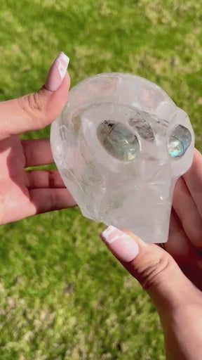High Quality Clear Quartz 4" Crystal Alien with Labradorite Eyes