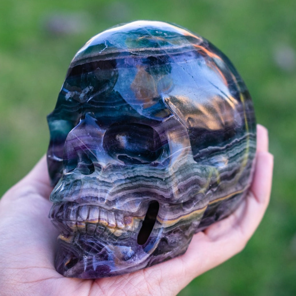 High Quality Rainbow Fluorite 4.5" Crystal Skull
