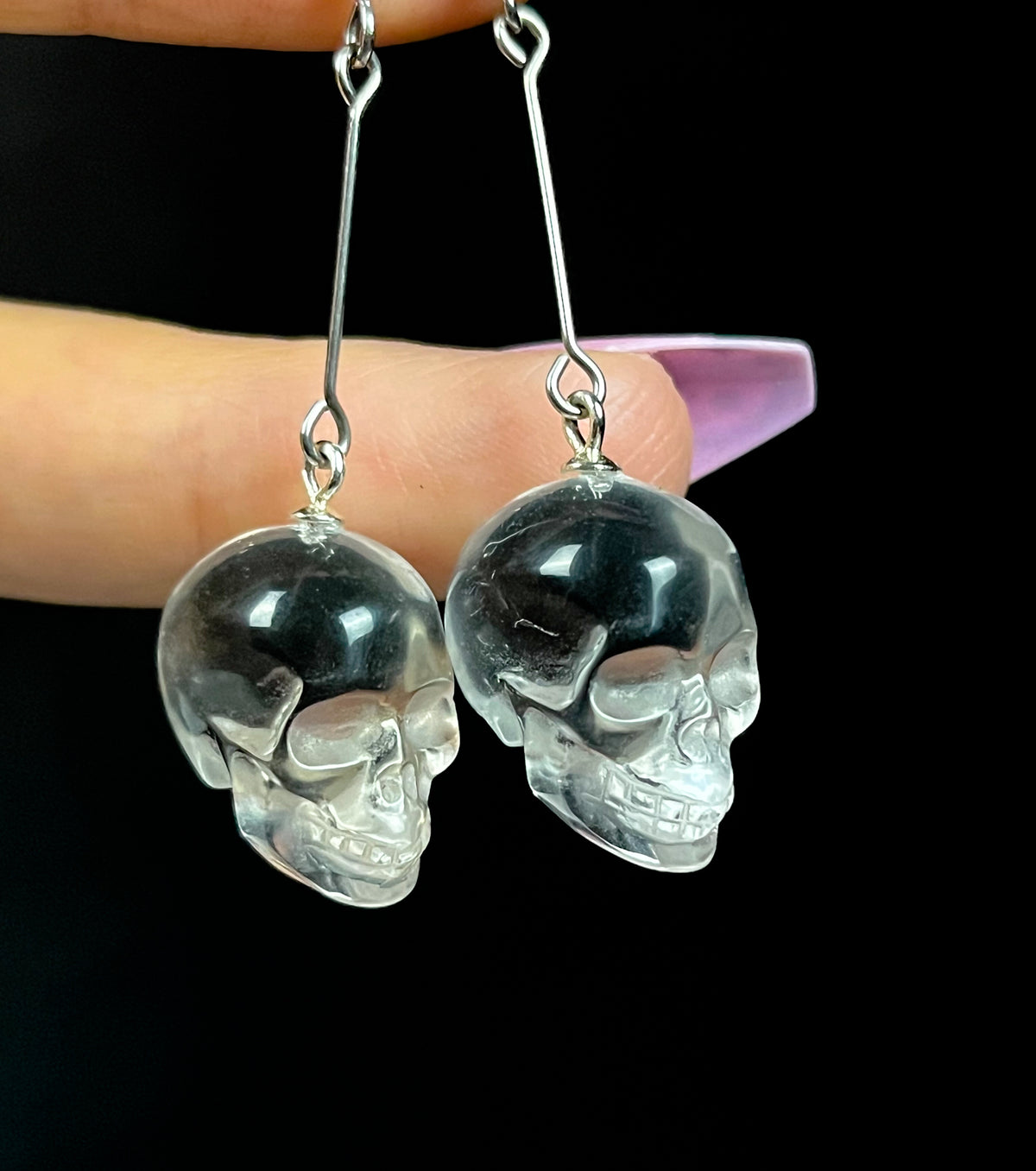 AAA Clear Quartz Crystal Skull Earrings