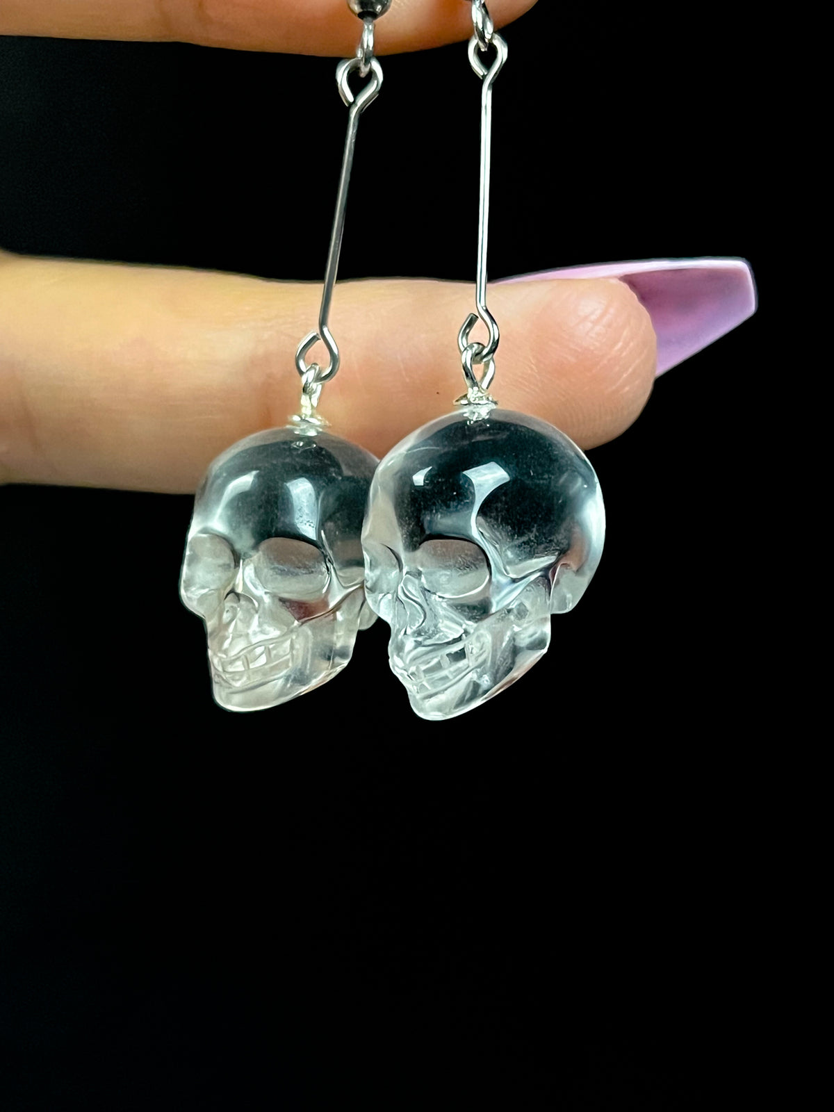 AAA Clear Quartz Crystal Skull Earrings
