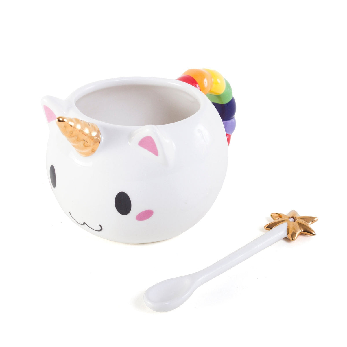 Kawaii Unicorn Mug - Handmade 16 oz Oversized Ceramic Caticorn Mug and Spoon Gift Set 