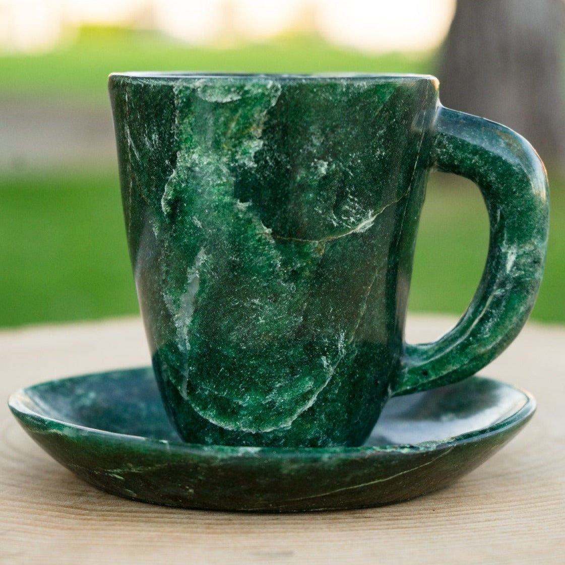 Green Jade Crystal Tea Cup Set