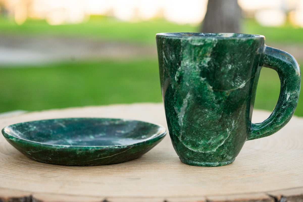 Green Jade Crystal Tea Cup Set