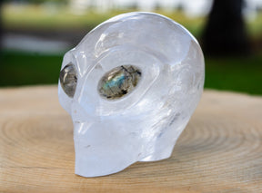 High Quality Clear Quartz 4" Crystal Alien with Labradorite Eyes